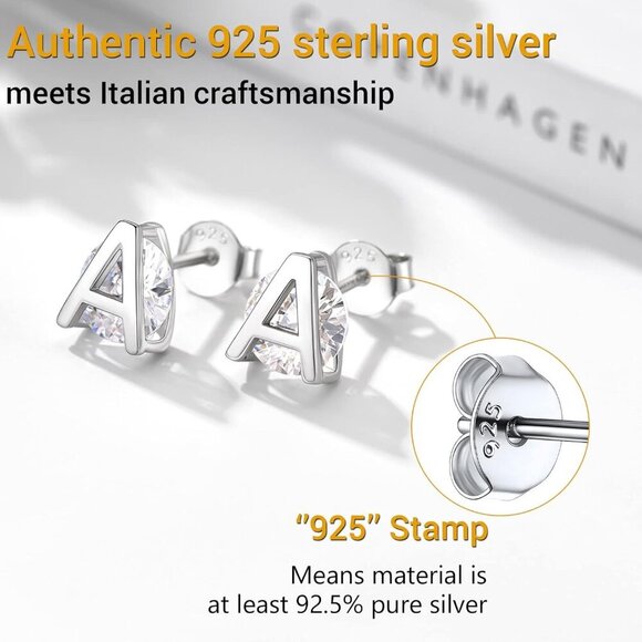 Earrings for  Teen Girl, Yellow Gold/Rose Gold Plated Solid Silver A-Z  Letter - Picture 4 of 7